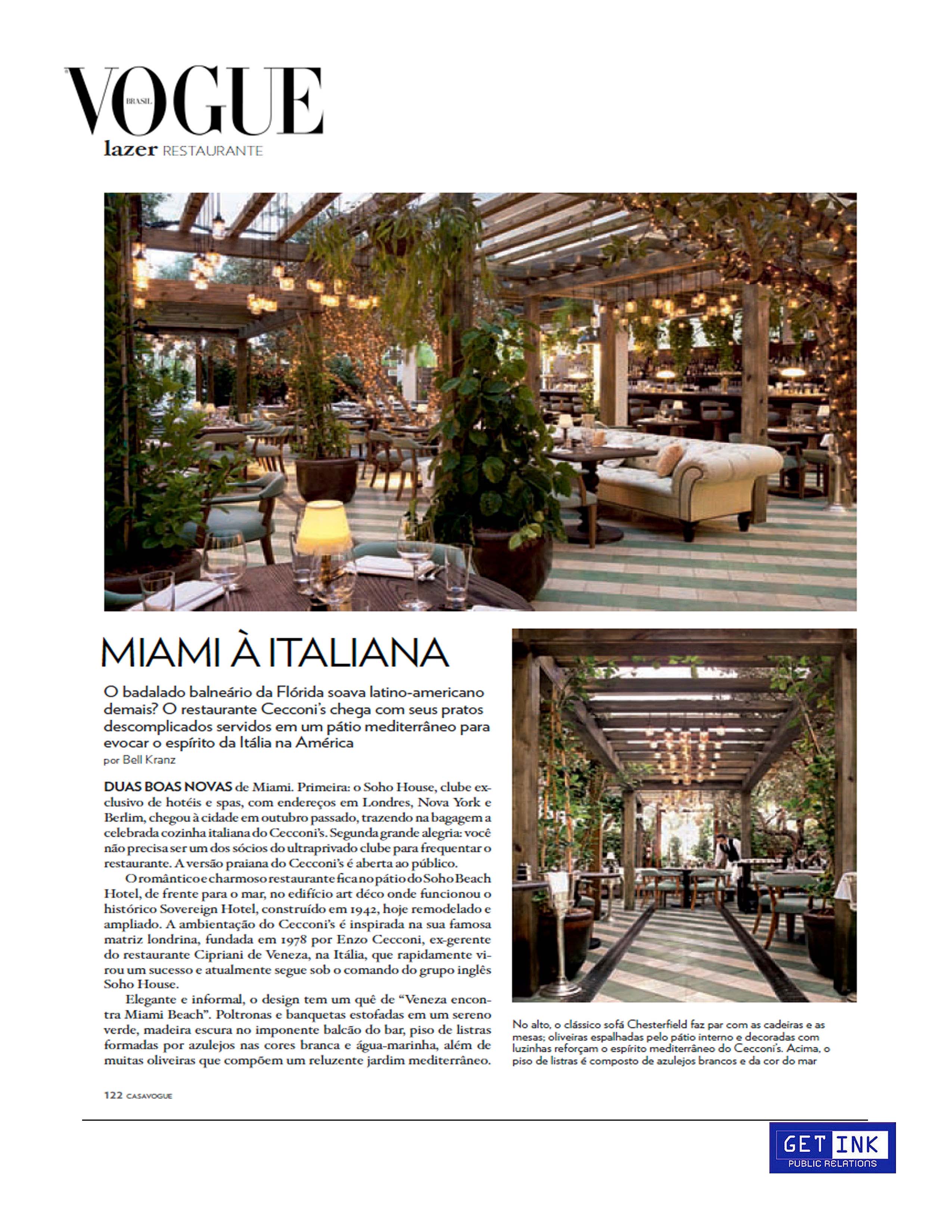 Cecconi's Miami Soho Beach House in Vogue Brazil - Get Ink PR