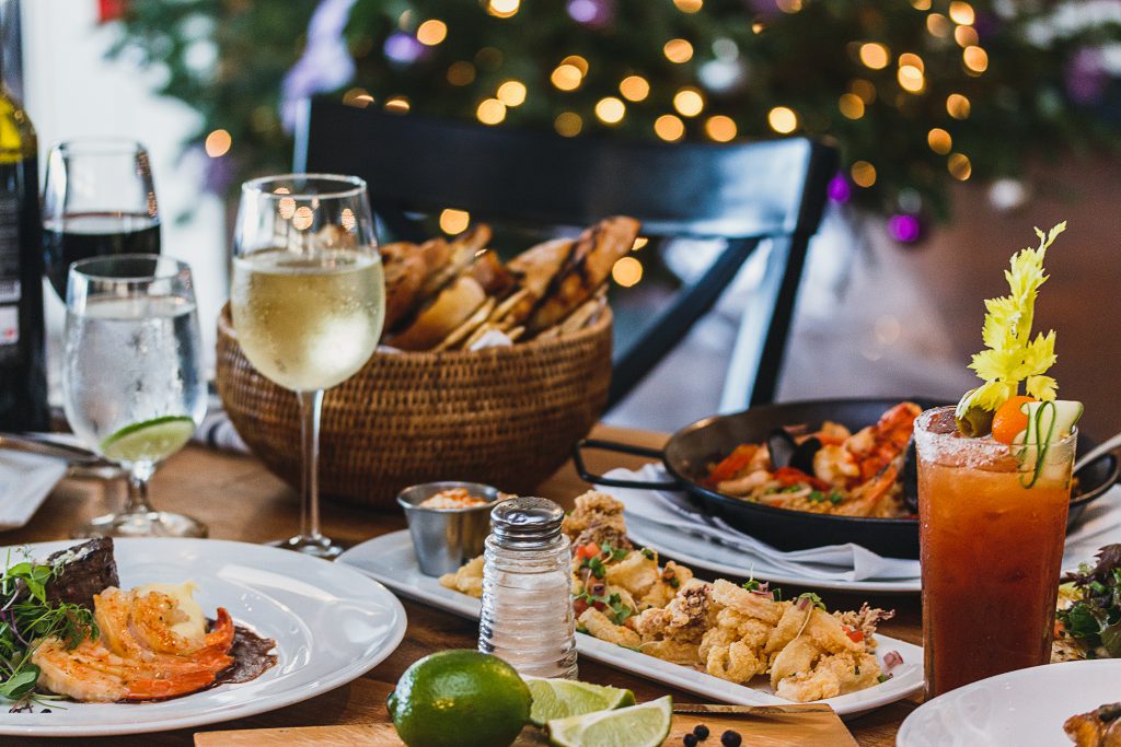 full table with food and wine