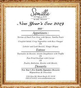 Semilla NYE Menu 2018