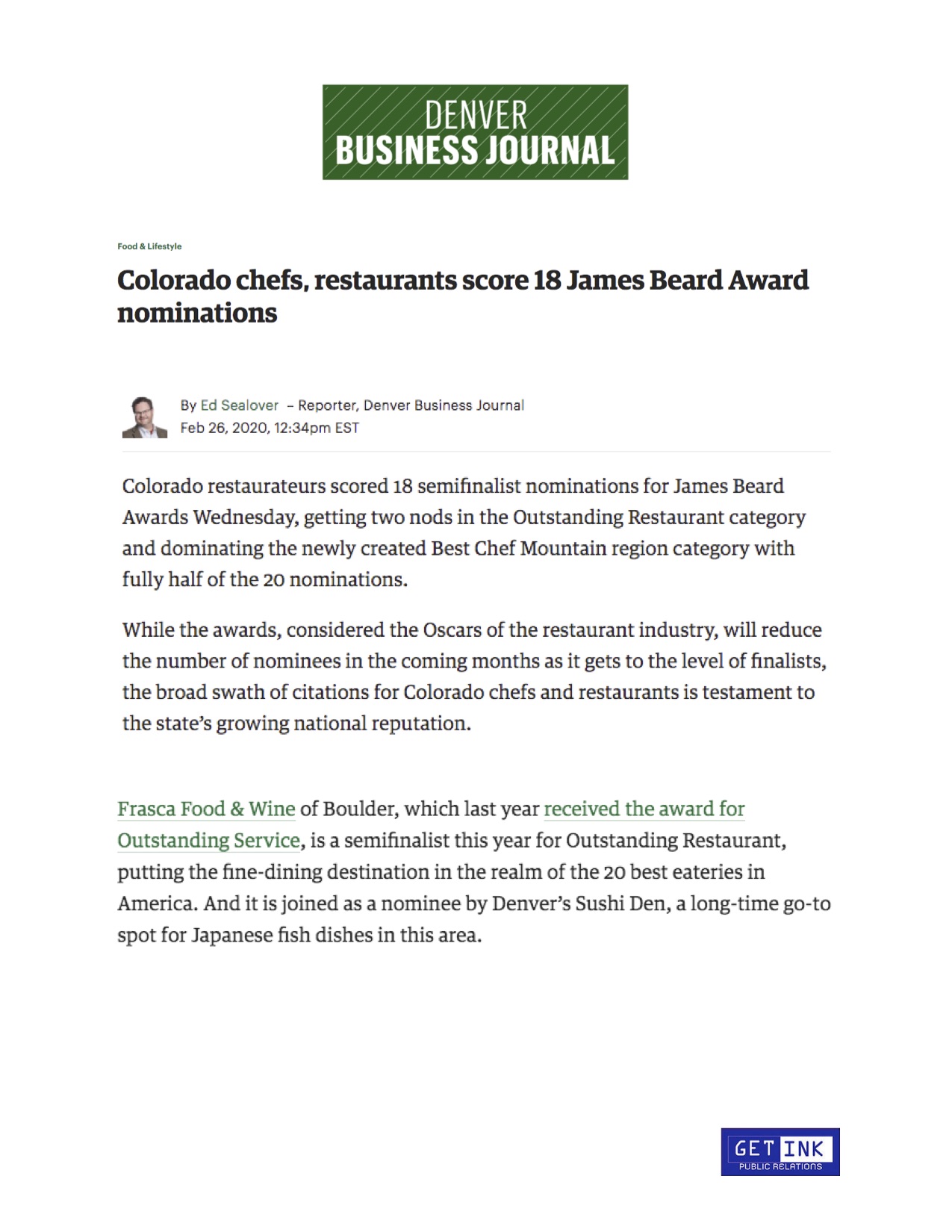 Sushi Den James Beard Award Business Denver Journal - Get Ink PR